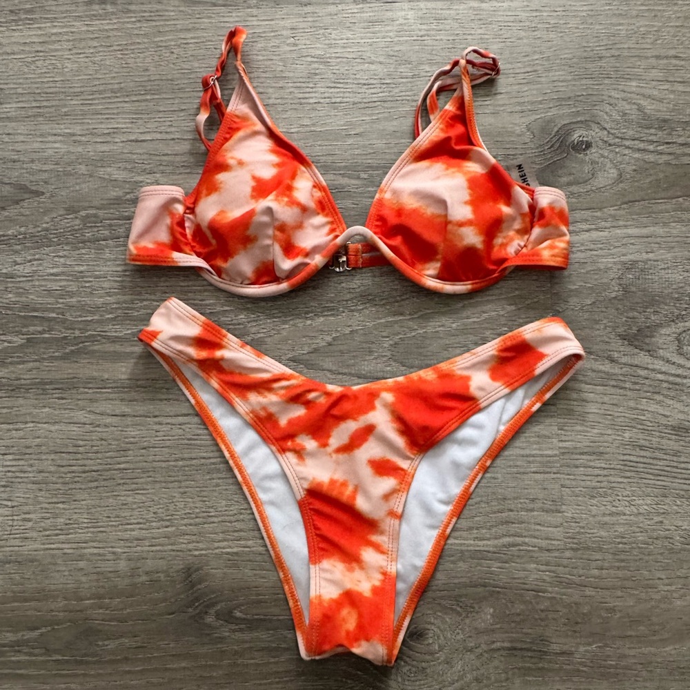 SHEIN Orange and White Tie-Dye Bikini Bottoms